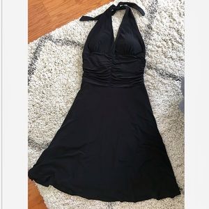 Black halter ruched waist, low back cocktail dress